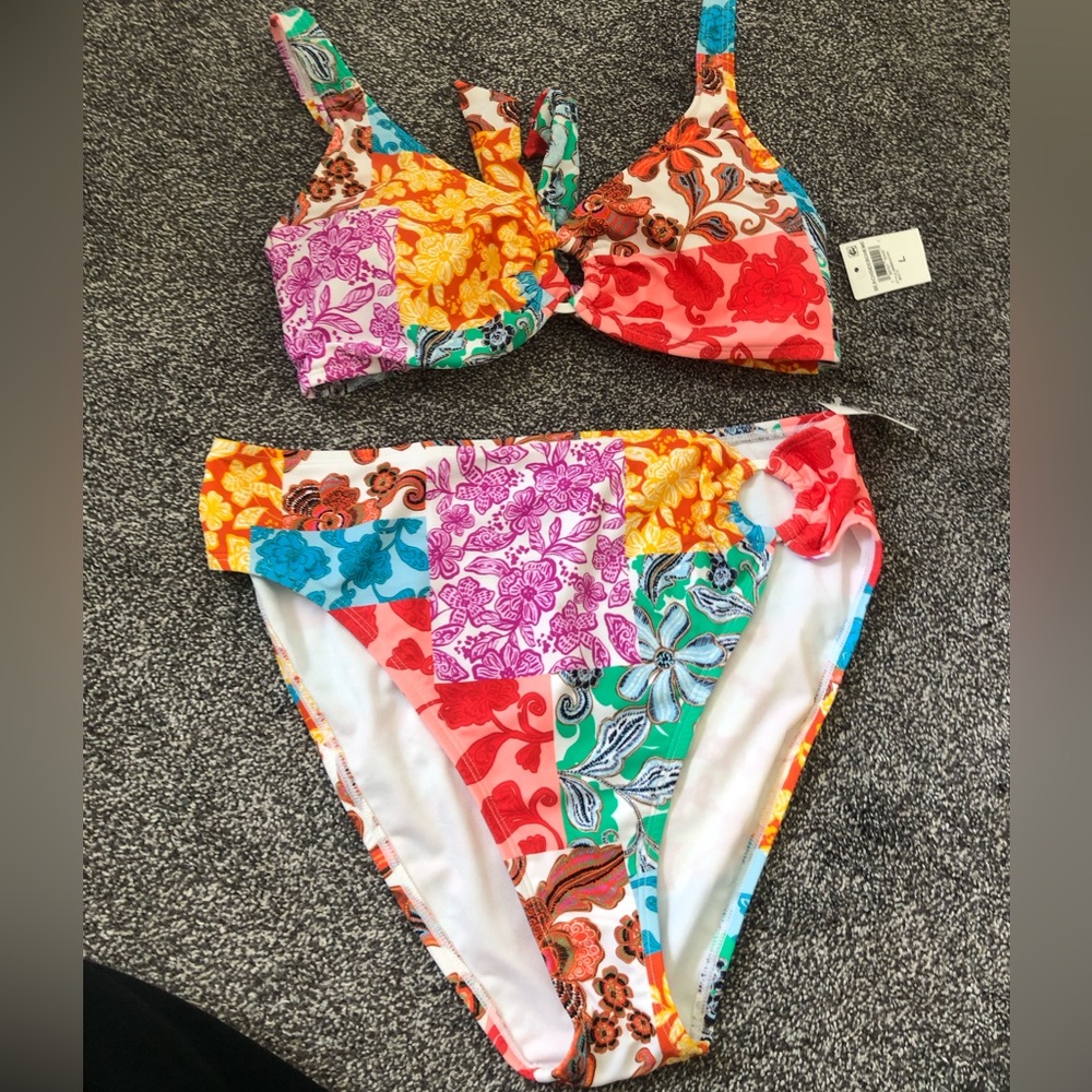 Bright Multicolor Floral Paisley Bikini Bottom and top